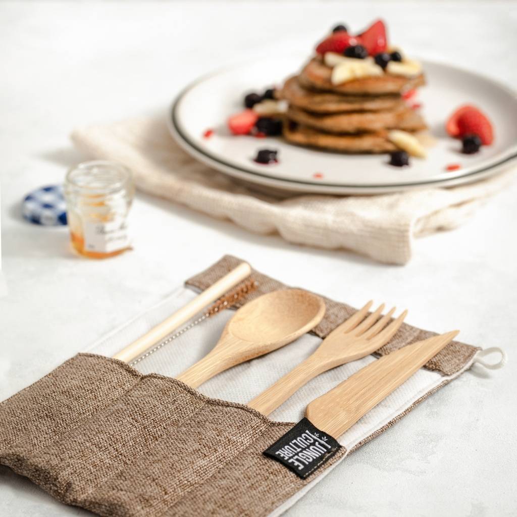 Bamboo Cutlery Set (Dark grey bag)